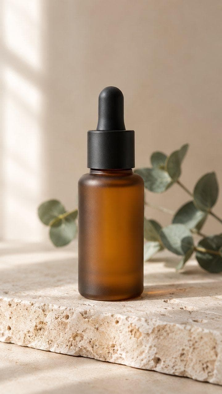 The product artwork for the Verdant Lab Vitamin C Serum: an amber glass dropper bottle on stone.